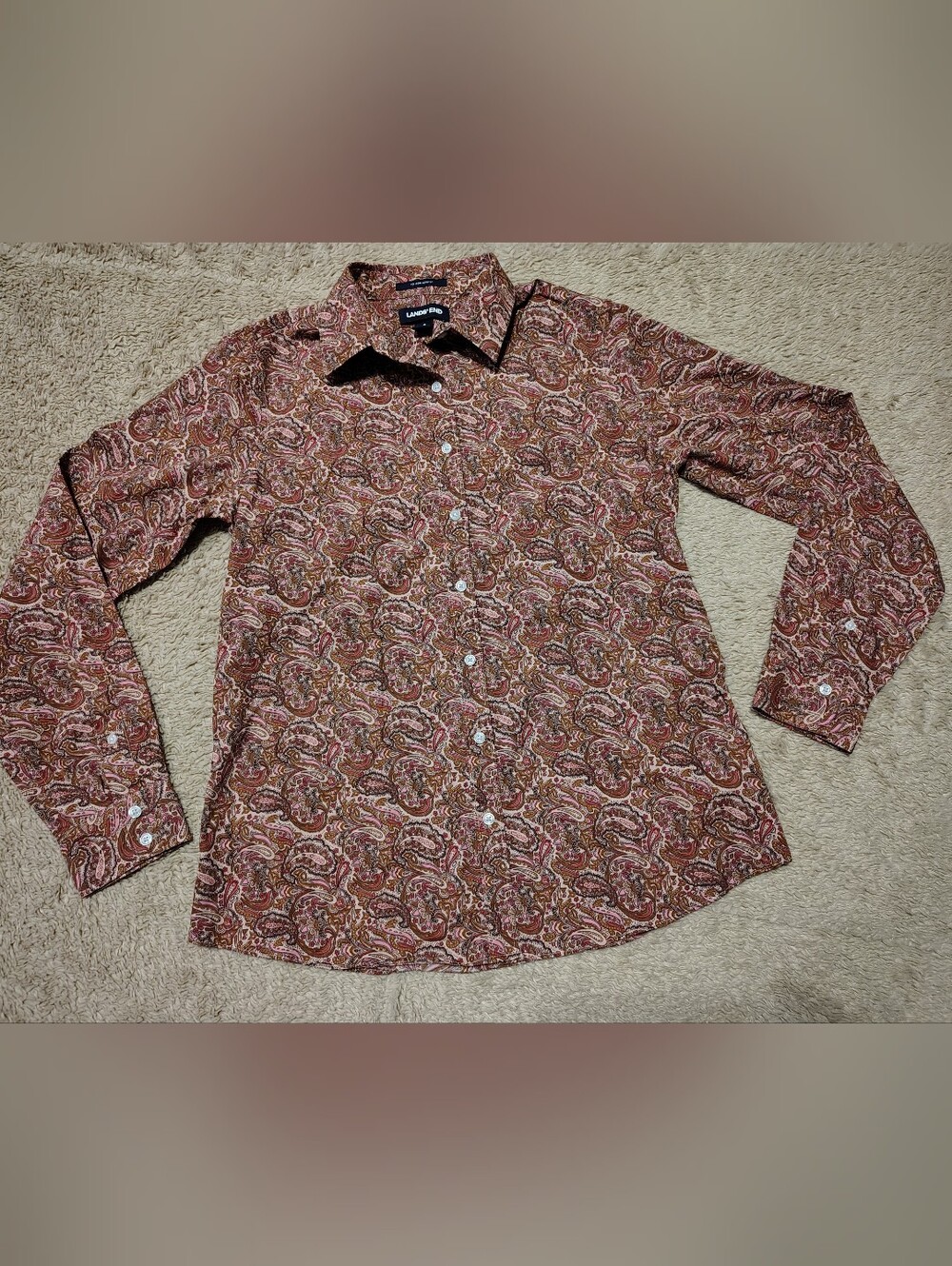 Lands End Women's Long Sleeve Collared Button Up Dress Shirt No Iron Sz 6 Pink